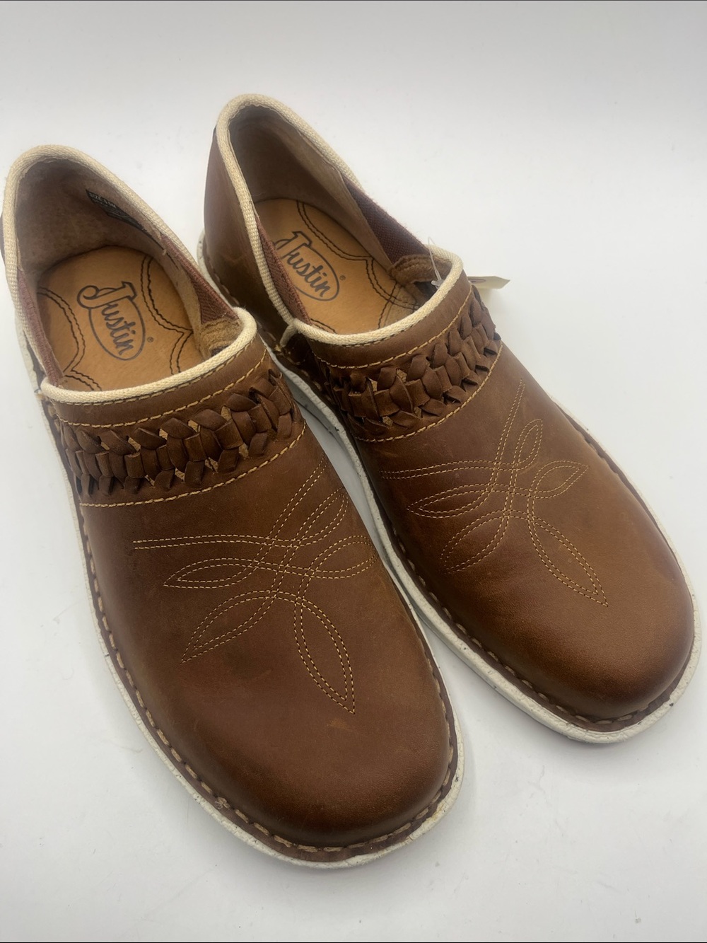 Justin Boot Brown Braided Leather Slip-On Loafers